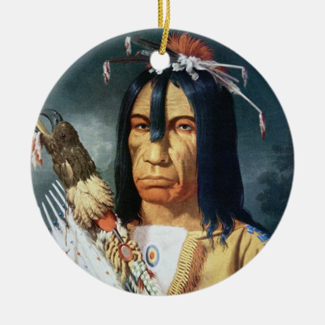 Native American Chief of the Cree people of Canada Ceramic Ornament (Front)