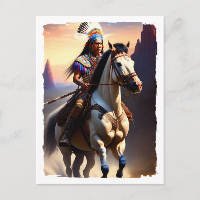 Native American Chief on Horseback Postcard (Front)