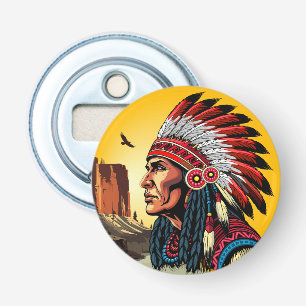 Native American Chief on wild Landscape Sunset Bottle Opener