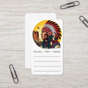 Native American Chief on wild Landscape Sunset Business Card