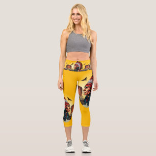Native American Chief on wild Landscape Sunset Capri Leggings