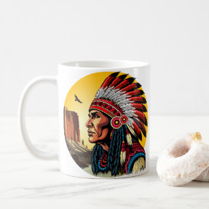 Native American Chief on wild Landscape Sunset Coffee Mug