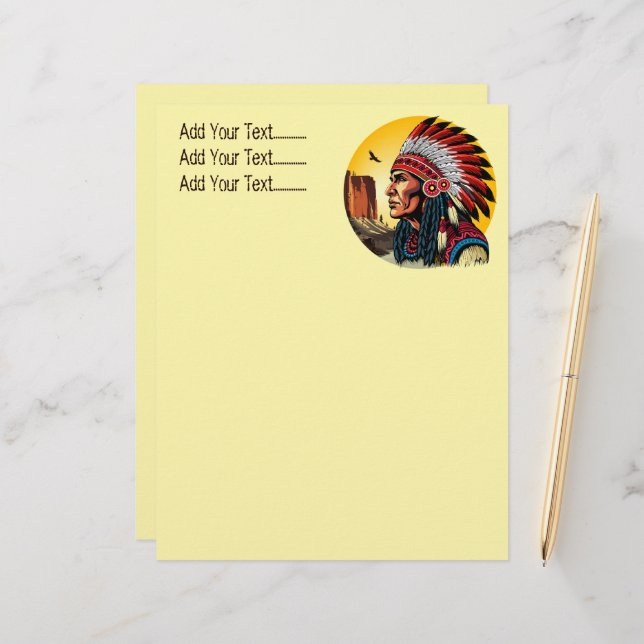 Native American Chief on wild Landscape Sunset Custom Letterhead (Front/Back In Situ)