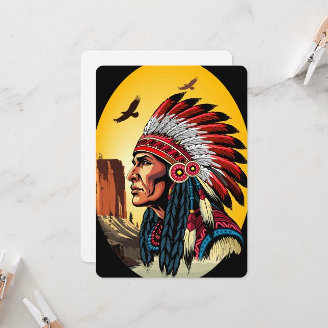 Native American Chief on wild Landscape Sunset Invitation (Front/Back In Situ)
