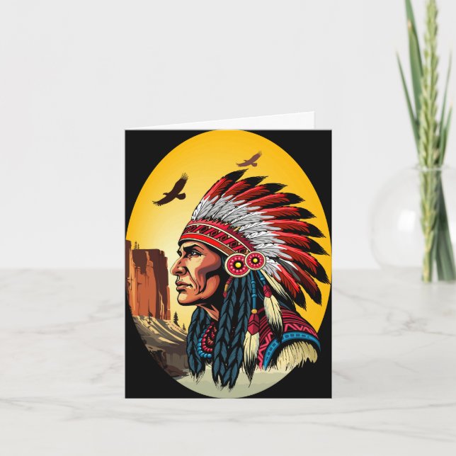 Native American Chief on wild Landscape Sunset Invitation (Front)