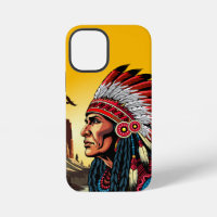 Native American Chief on wild Landscape Sunset