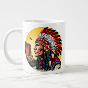 Native American Chief on wild Landscape Sunset Large Coffee Mug