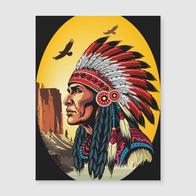 Native American Chief on wild Landscape Sunset Magnetic Invitation (Front)