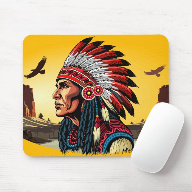 Native American Chief on wild Landscape Sunset Mouse Pad (With Mouse)