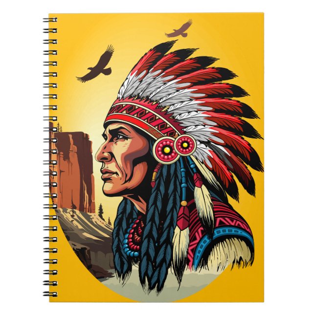Native American Chief on wild Landscape Sunset Notebook (Front)