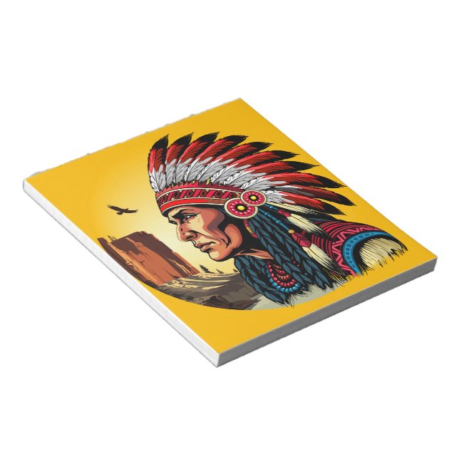 Native American Chief on wild Landscape Sunset Notepad (Angled)