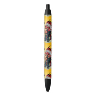 Native American Chief on wild Landscape Sunset Pen