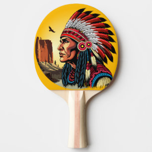 Native American Chief on wild Landscape Sunset Ping Pong Paddle