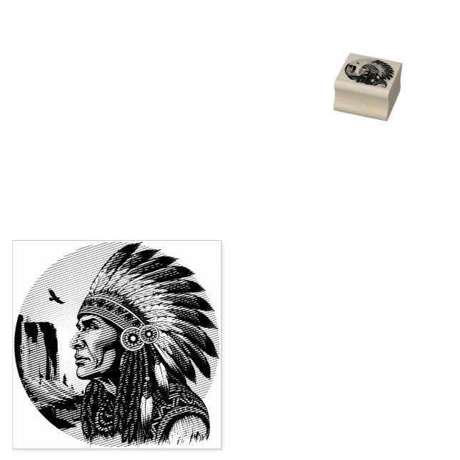 Native American Chief on wild Landscape Sunset Rubber Stamp (Stamped)