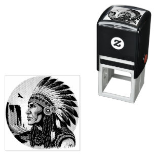 Native American Chief on wild Landscape Sunset Self-inking Stamp