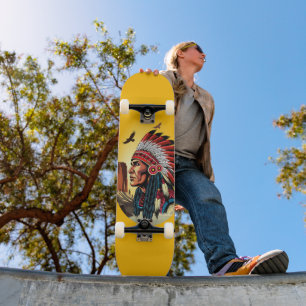 Native American Chief on wild Landscape Sunset Skateboard