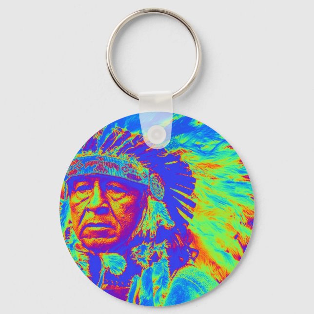 Native American Chief Pop Art Key Ring (Front)