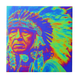 Native American Chief Pop Art Tile