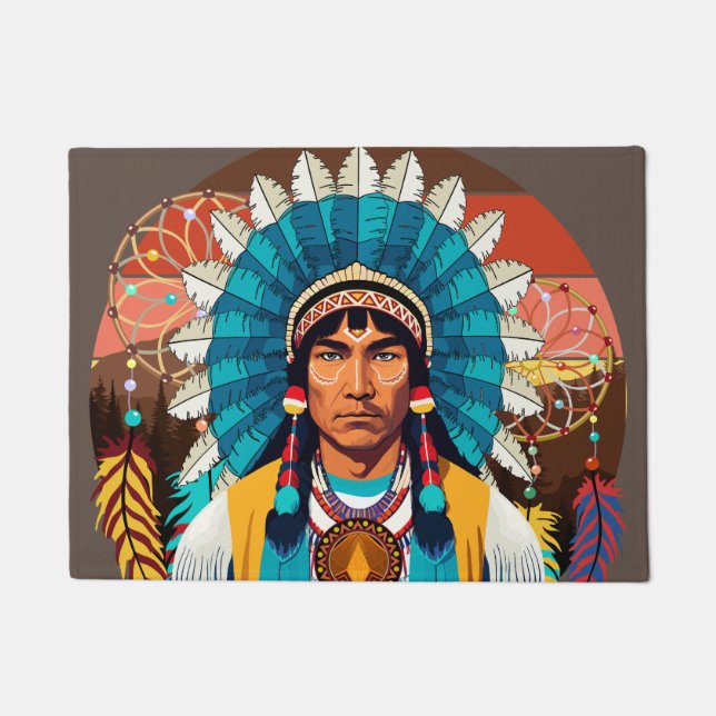Native American Chief Powerful Portrait Doormat (Front)
