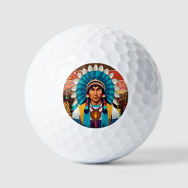 Native American Chief Powerful Portrait Golf Balls (Front)