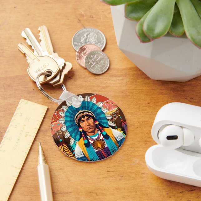 Native American Chief Powerful Portrait Key Ring (Desk)
