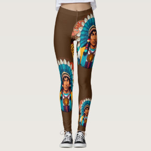 Native American Chief Powerful Portrait Leggings