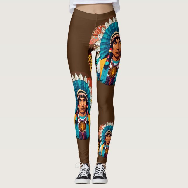Native American Chief Powerful Portrait Leggings (Front)