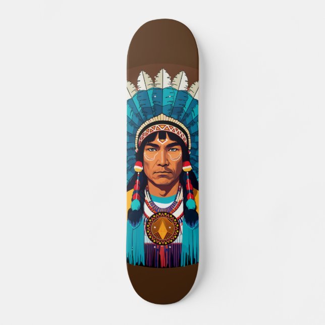 Native American Chief Powerful Portrait Skateboard (Front)