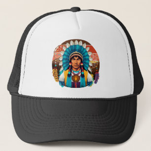 Native American Chief Powerful Portrait Trucker Hat
