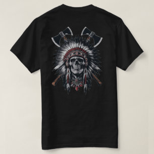 Native American Chief Skull Crossed Axes T-Shirt