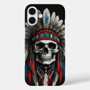 Native American Chief Skull with Headdress iPhone 16 Plus Case