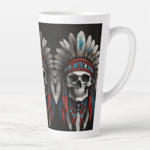 Native American Chief Skull with Headdress Latte Mug