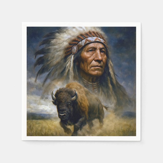 Native American Chief with Charging Buffalo Napkin (Front)