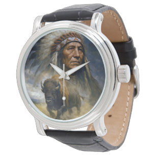Native American Chief with Charging Buffalo Watch