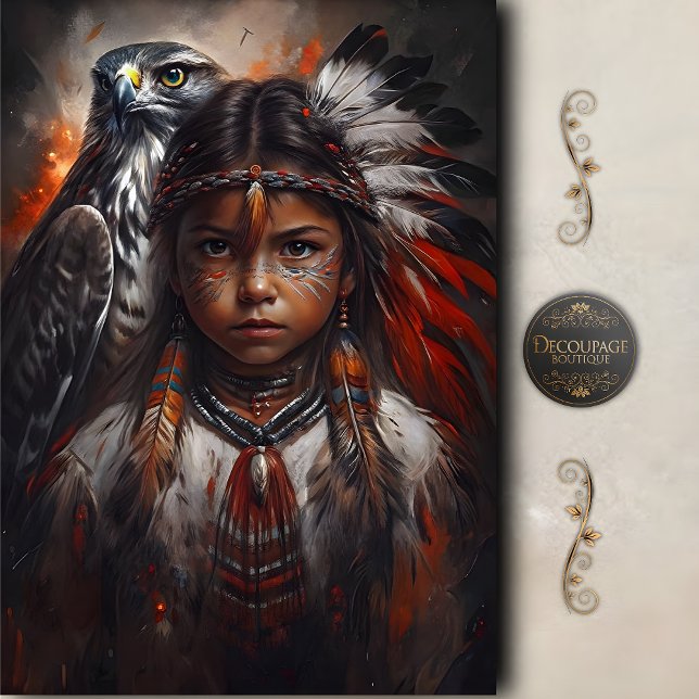 Native American Child & Eagle Headdress Decoupage Tissue Paper (Native Child & Eagle Headdress Decoupage Tissue Paper)
