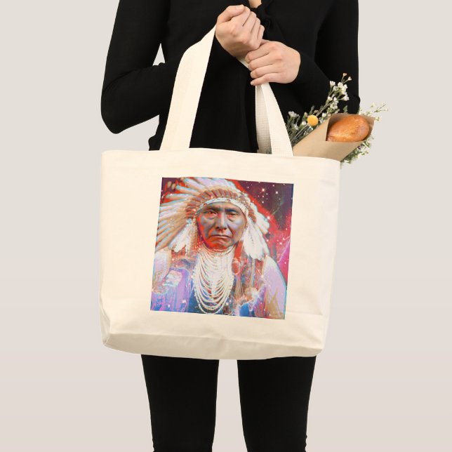 Native American  Crazy Horse Large Tote Bag (Front (Product))