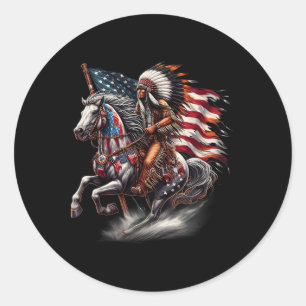 Native American Day Flag Indian Riding Horse 4th O Classic Round Sticker