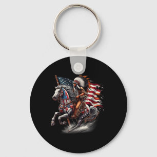 Native American Day Flag Indian Riding Horse 4th O Key Ring