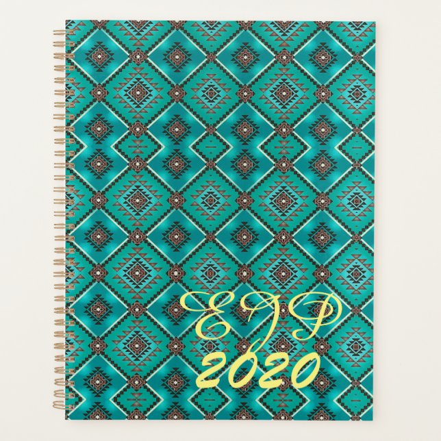 Native American Design, Turquoise/Diamond Pattern Planner (Front)