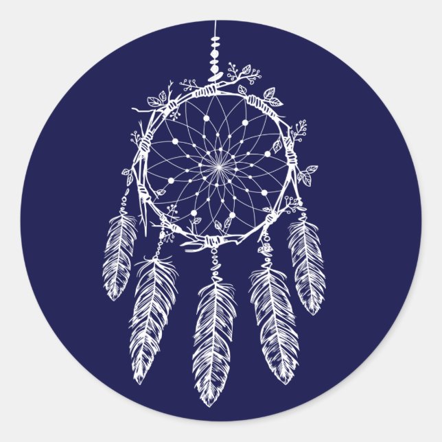 Native American Dream Catcher Navy Blue Tribal Classic Round Sticker (Front)
