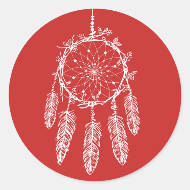 Native American Dream Catcher Red Tribal Classic Round Sticker (Front)