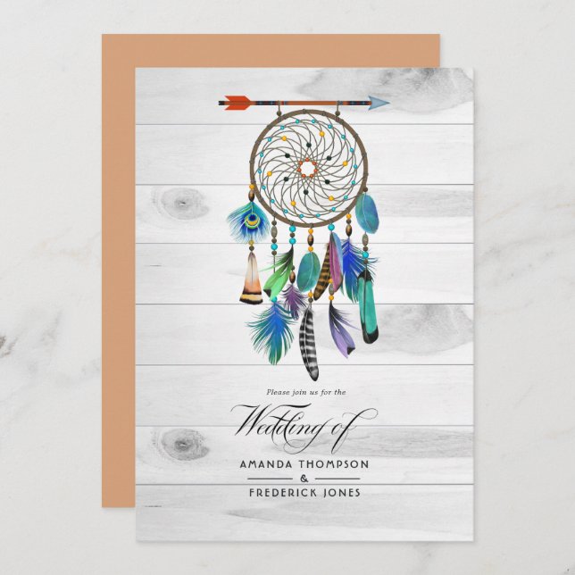 Native American Dreamcatcher Bohemian Wedding Invitation (Front/Back)