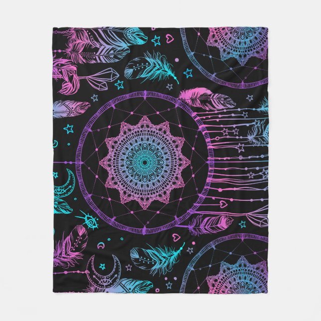 Native American Dreamcatcher Moon Pattern Fleece Blanket (Front)