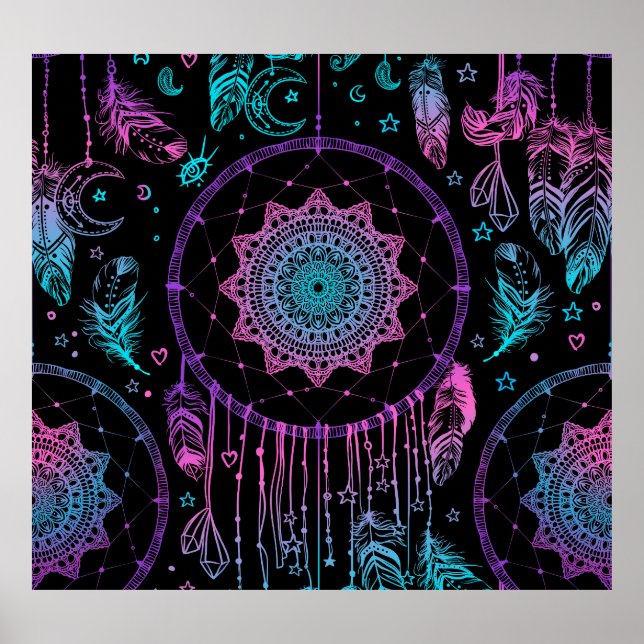 Native American Dreamcatcher Moon Pattern Poster (Front)