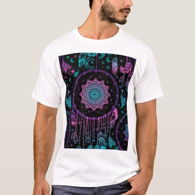 Native American Dreamcatcher Moon Pattern T-Shirt (Front)