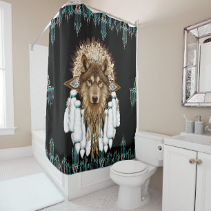 Native American Dreamcatcher Wolf 05 Shower Curtain
