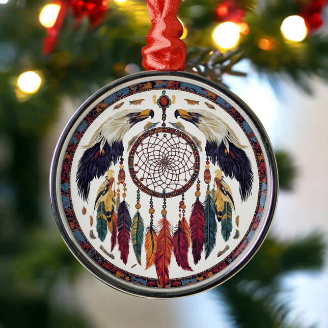 Native American Eagle Dream Catcher Feather Tribal Metal Ornament (Creator Uploaded)