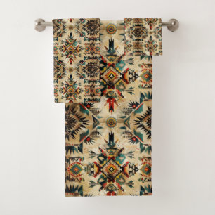 Native American Ethnic Art Tribe Pattern Vintage Bath Towel Set