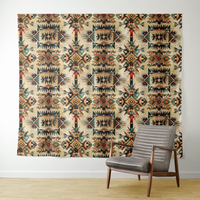 Native American Ethnic Art Tribe Pattern Vintage Tapestry (In Situ (Horizontal))
