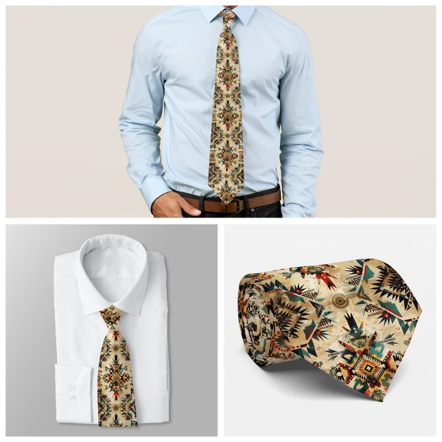 Native American Ethnic Art Tribe Pattern Vintage Tie ( Native American Ethnic Art Tribe Pattern, vintage-inspired tribal design, showcases geometric shape)
